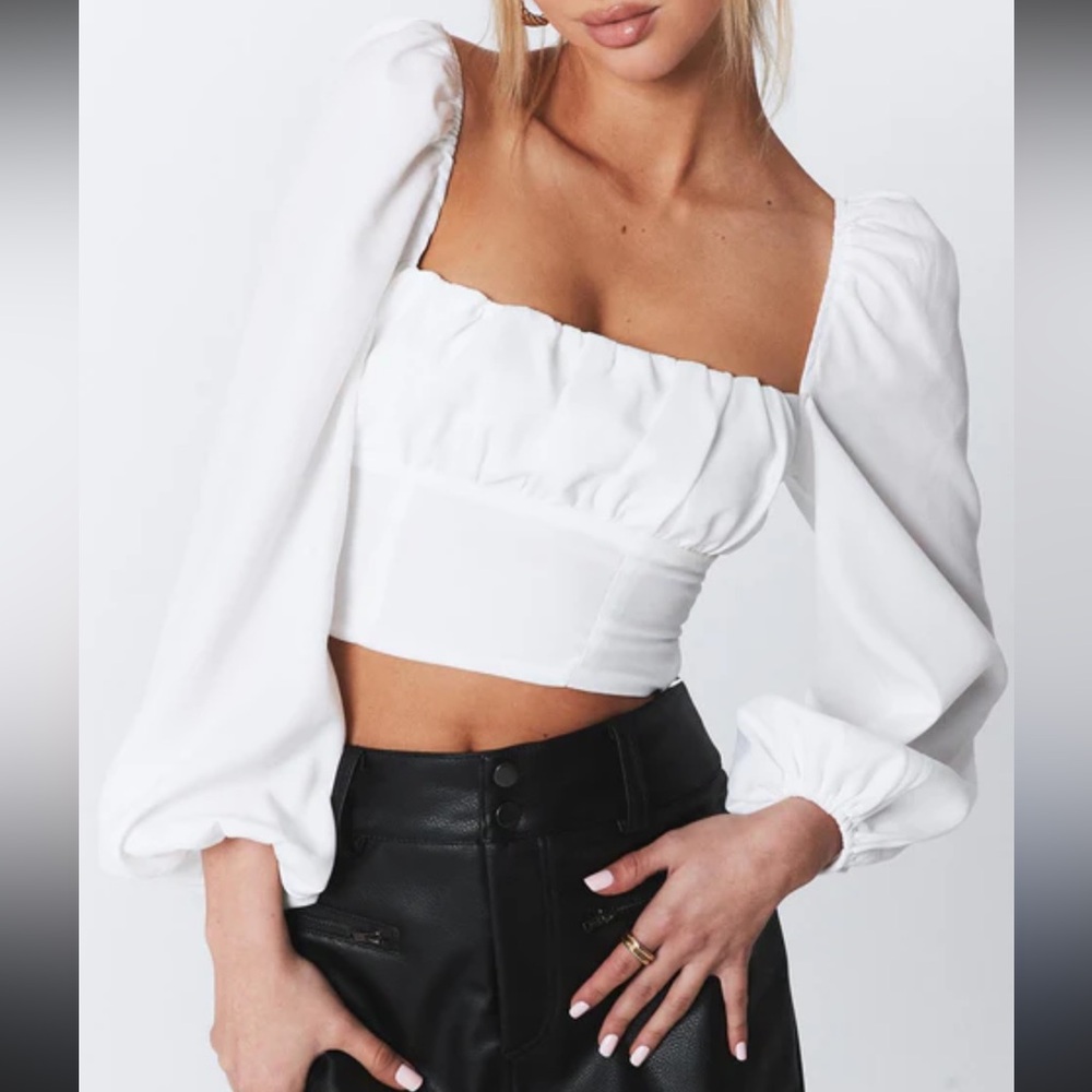 Et Chet White Puff Sleeve Crop Top